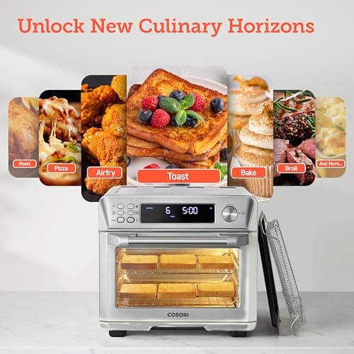 COSORI Smart 12-in-1 Air Fryer Toaster Oven Combo, Airfryer Convection Oven Countertop, Bake, Roast, Reheat, Broiler, Dehydrate, 75 Recipes & 3 Accessories, 26QT, Silver-Stainless Steel