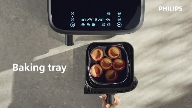 Philips Dual Basket Air Fryer 3000 Series, 8-in-1 functions, 9.5 Quarts, 2 Drawers, Auto-sync Cooking Time, 90% Less Fat, Rapid Air Technology, HomeID Recipe App, Dishwasher Safe, Black, (NA350/00)