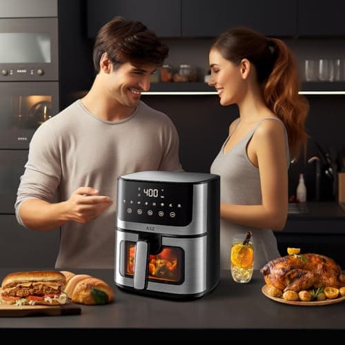 ASZ Air Fryer with Window Visible- 5 quart Compact- Digital Airfryer 5qt for 2-3 people - 5 qt for Office Dorm Room - 8 in 1 Bake Toast Broil Reheat - 1400W, 400℉ Kitchen Airfry Countertop Gift