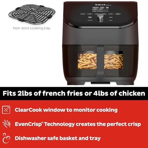 Instant Pot Vortex Plus 6QT ClearCook Air Fryer, Clear Windows, Custom Program Options, 6-in-1 Functions, Crisps, Broils, Roasts, Dehydrates, Bakes, Reheats, from the Makers of Instant Pot, Black