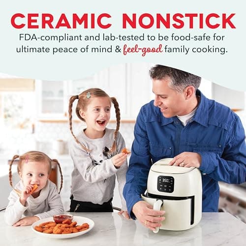 DASH Tasti-Crisp™ Ceramic Air Fryer Oven, 2.6 Qt., Cream – Compact Air Fryer for Healthier Food in Minutes, Ceramic Nonstick Surface, Ideal for Small Spaces - Auto Shut Off, Digital, 1000-Watt