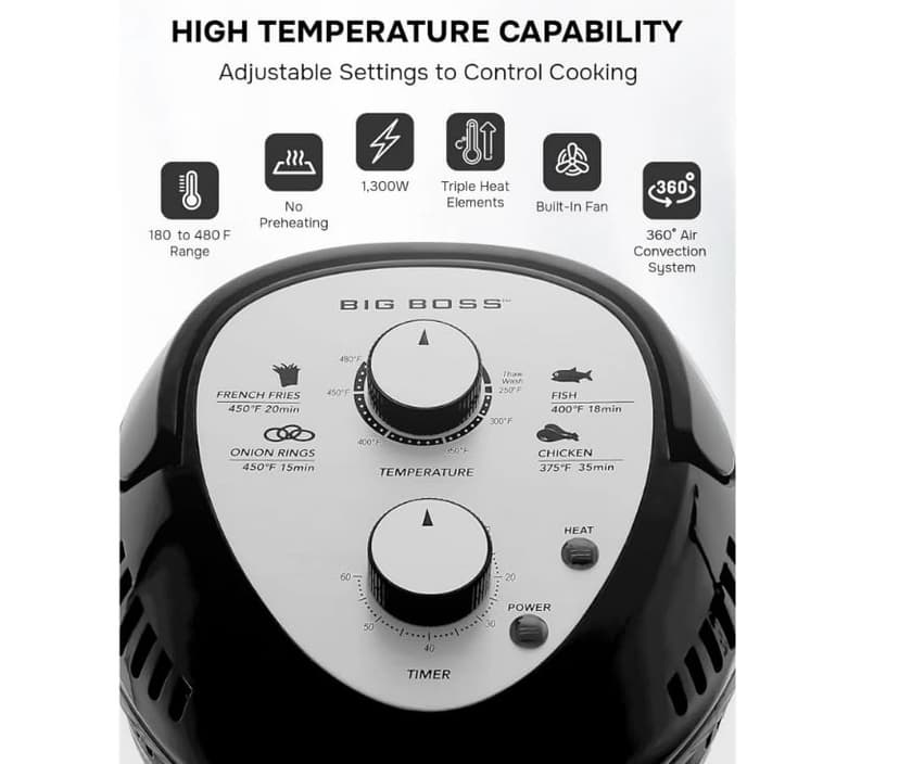 Air Fryer Toaster Oven Combo 16Qt Kitchen Countertop Convection Rotisserie 1300W Large Glass Bowl Black