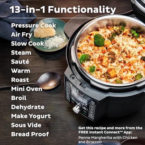 Instant Pot Duo Crisp Ultimate Lid, 13-in-1 Air Fryer and Pressure Cooker Combo, Sauté, Slow Cook, Bake, Steam, Warm, Roast, Dehydrate, Sous Vide, & Proof, App With Over 800 Recipes, 6.5 Quart, Black