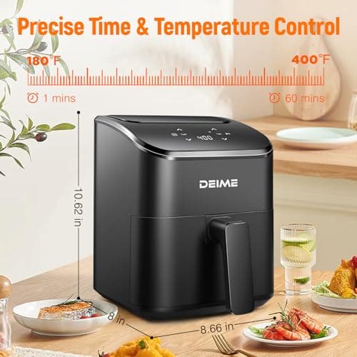 DEIME Air Fryer 3 Qt, Small Airfryer Digital Space Saving Compact, Bake, Reheat, Roasts for Quick Easy Meals, Mini Compact & Quiet, Nonstick & Dishwasher Safe Basket (Black)