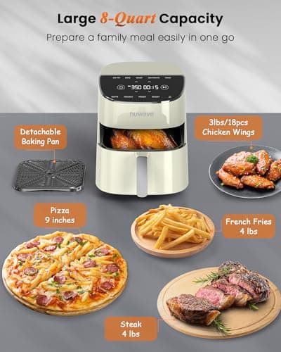 Nuwave Brio Plus Air Fryer 8 Qt, New & Improved, PFAS-FREE, 7 Digital One-Touch Cook Functions that AIR FRY, BAKE, ROAST, DEHYDRATE, TOAST, REHEAT, PREHEAT, 150 Presets, 50°F-400°F, 700/1500/1800W