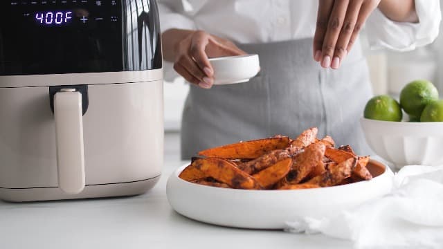 GreenLife Compact Electric Air Fryer Oven, 5.3 QT, PFAS-Free Ceramic Nonstick Drawer, 8 One Touch Digital Display, Easy View Window, Auto Shut-Off Timer, Dishwasher Safe Parts, 1500 Watts, Taupe