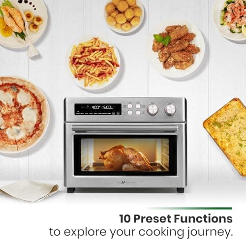 Infrared Heating Air Fryer Toaster Oven, Extra Large Countertop Convection Oven 10-in-1 Combo, 6-Slice Toast, Enamel Baking Pan Easy Clean with Recipe Book, Brushed Stainless Steel Finish