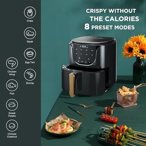 HAUSHOF 5.8 QT Air Fryer Small Oven, Digital Oil-Less Cooker Airfryer, 8 Presets Cooking Functions, Roast, Bake, Reheat, Cook Quikly with Nonstick Tray, Black