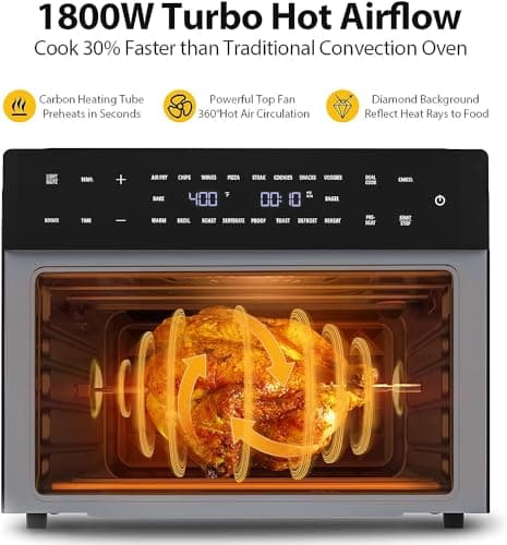 Beelicious® Pro 32QT Extra Large Air Fryer, 19-In-1 Air Fryer Toaster Oven Combo with Rotisserie and Dehydrator, Digital Convection Oven Countertop Airfryer Fit 13" Pizza, 1800w (Black)