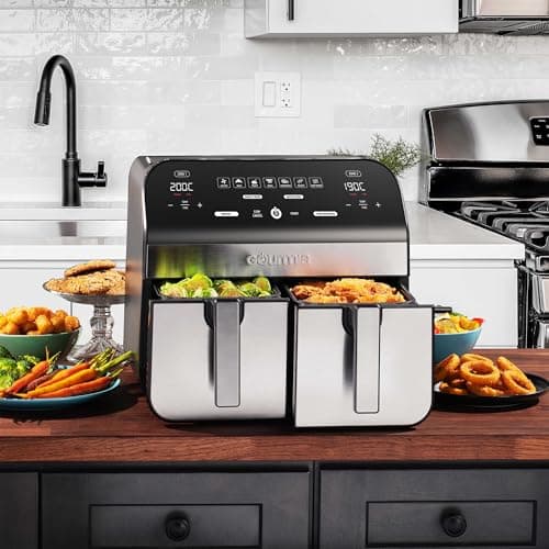 Gourmia 10-Quart/9.4 Liter Capacity Dual Basket Digital Air Fryer, with Smart Finish & 7 Cooking Functions