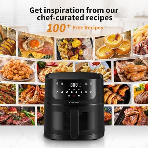 Air Fryer 8-in-1 with 6.3 Qt Capacity and Easy View Windows, Max 400F, 95% Less Oil, 100+ Recipes, Shake Reminder, Nonstick Basket for Roast, Bake, Dehydrate, Reheat, Broil-CT03