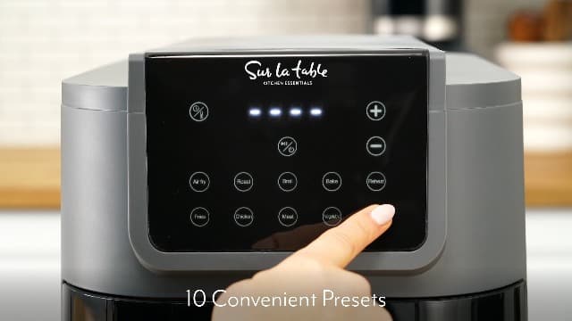 SUR LA TABLE KITCHEN ESSENTIALS 5-in-1 Compact 8-Quart Basket Air Fryer with Window for Easy Viewing, Digital Touchscreen Display with 10-Presets, Air Fry, Bake, Broil and Reheat in Minutes, 1500w