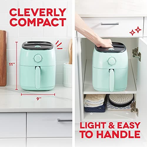 DASH Tasti-Crisp™ Electric Air Fryer Oven, 2.6 Qt., Aqua – Compact Air Fryer for Healthier Food in Minutes, Ideal for Small Spaces - Auto Shut Off, Analog, 1000-Watt