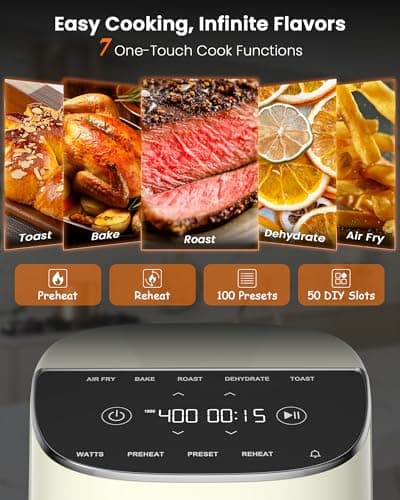 Nuwave Brio Plus Air Fryer 8 Qt, New & Improved, PFAS-FREE, 7 Digital One-Touch Cook Functions that AIR FRY, BAKE, ROAST, DEHYDRATE, TOAST, REHEAT, PREHEAT, 150 Presets, 50°F-400°F, 700/1500/1800W