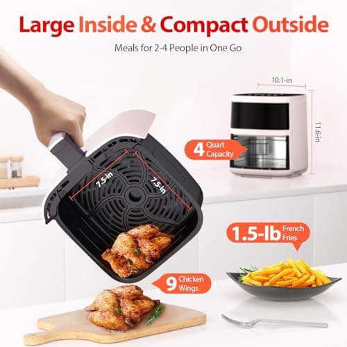Air Fryer, Beelicious 8-In-One Smart Compact 4QT Air Fryers, with Viewing Window, Shake Reminder, 450°F Digital Airfryer with Flavor-Lock Tech, Dishwasher-Safe & Nonstick, Fit for 1-3 People, Pink