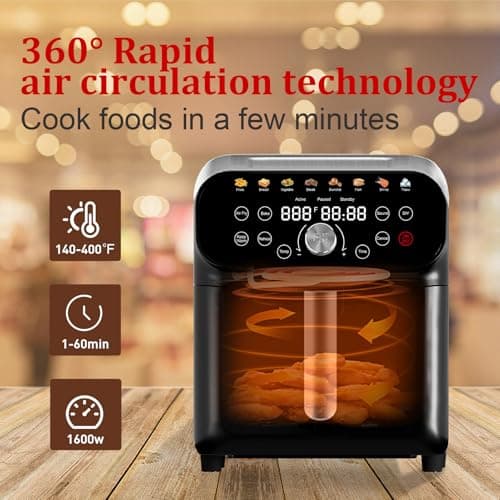 Air Fryer, 6.2QT Air Fryer Oven with LED Digital Touchscreen, 12 Preset Cooking Functions Air fryers, Bake, Reheat, Keep Warm, Nonstick and Dishwasher-Safe Basket, Stainless Steel/Black&Silver