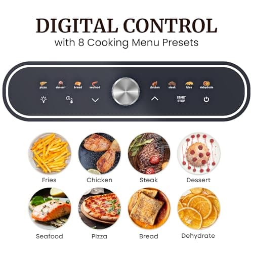 Elite Gourmet EAF2411G Digital Indoor Grill/Air Fryer Oven, 11L Capacity, Grill Rack, 8 Presets, Bake, Roast, Broil, Dehydrate, 1700-Watts, 25 Delicious Recipes, Stainless-Steel/Black