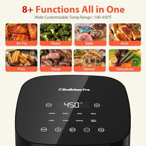 Air Fryer, Beelicious 8-in-1 Smart Compact 4QT Air Fryers, with Viewing Window,Shake Reminder,450°F Digital Airfryer with Flavor-Lock Tech, Dishwasher-Safe & Nonstick,Fit for 1-3 People, Black