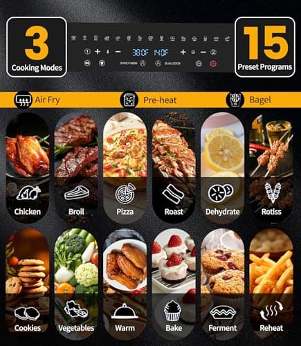 24Qt Large Air Fryer Oven French Door 15 in 1 Multi-Function Digital Controls Convection Oven Stainless Steel Dual Zone Electric Oven Toaster Combo with 13 Accessories & Cookbook