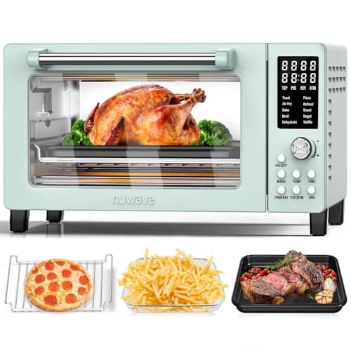 Nuwave Bravo Pro Smart 21QT Toaster Oven Air Fryer Combo, Convection Oven Countertop, 10 functions all in 1, with even & quick crisp technology, 50-450°F, 1800W, Mint Green