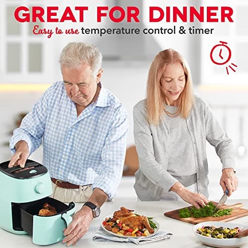 DASH Tasti-Crisp™ Electric Air Fryer Oven, 2.6 Qt., Aqua – Compact Air Fryer for Healthier Food in Minutes, Ideal for Small Spaces - Auto Shut Off, Analog, 1000-Watt