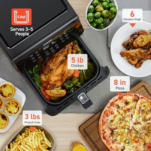 COSORI Air Fryer Pro II 5.8QT that Roast, Bake, Shake Reminder, 8 preset Functions, Cookbook & Online Recipes, Dishwasher-Safe, Black
