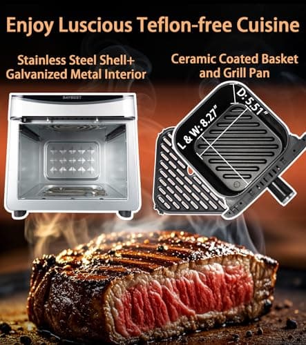 Air Fryer Stainless Steel with Window, DAYBEST 6QT Ceramic Airfryer Non Toxic with Up & Down Heats 1700W Max 450°F, 12 Presets/DIY, Dishwasher Safe Non Stick Basket and Pan (Stainless Steel)