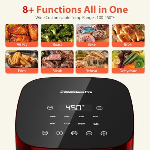 Air Fryer, Beelicious 8-In-One Smart Compact 4QT Air Fryers, with Viewing Window, Shake Reminder, 450°F Digital Airfryer with Flavor-Lock Tech, Dishwasher-Safe & Nonstick,Fit for 1-3 People, Red