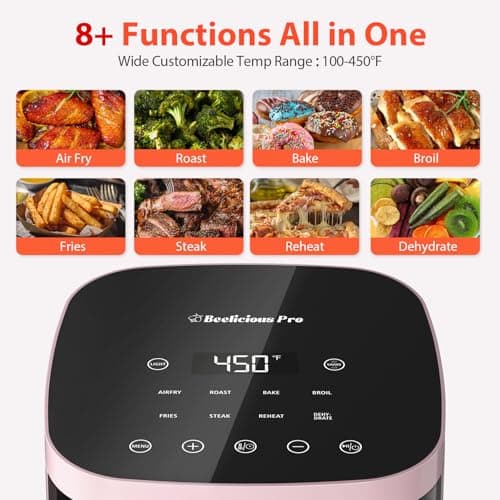 Air Fryer, Beelicious 8-In-One Smart Compact 4QT Air Fryers, with Viewing Window, Shake Reminder, 450°F Digital Airfryer with Flavor-Lock Tech, Dishwasher-Safe & Nonstick, Fit for 1-3 People, Pink