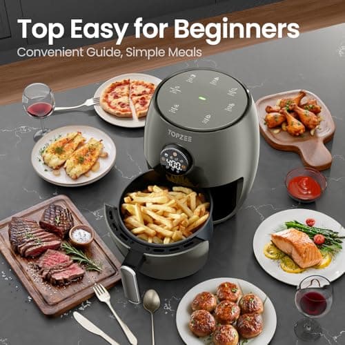Small Compact Air Fryer, 2.1QT, 4-in-1 Small Mini Airfryer, Bake, Roast, Reheat, 98% Less Oil, Adjustable Temperature Control w/ 60min Timer, Quiet, Nonstick & Dishwasher Safe, BPA-Free, Grey