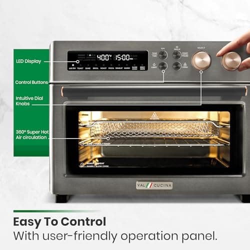 Infrared Heating Air Fryer Toaster Oven, Extra Large Countertop Convection Oven 10-in-1 Combo, 6-Slice Toast, Enamel Baking Pan Easy Clean with Recipe Book, Black Matte Stainless Steel