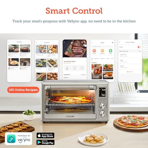 COSORI Air Fryer Toaster Oven Combo 13-in-1, 32Qt APP & Voice Control Convection Oven Countertop, Bake, Broil, Roast, Dehydrate, Sous Vide, 134 Recipes & 4 Accessories, Silver, Stainless Steel
