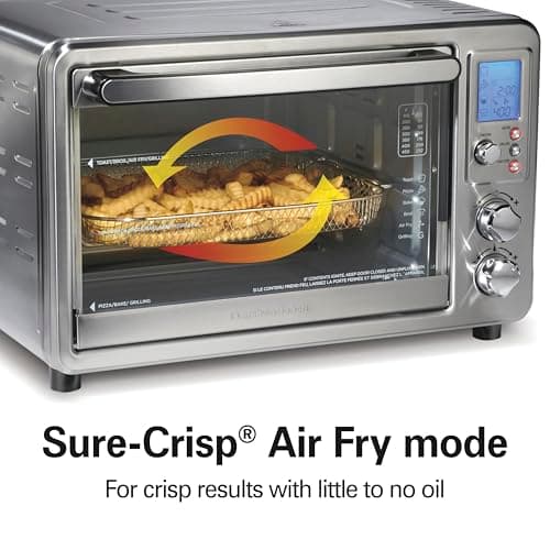 Hamilton Beach 6-in-1 Sure Crisp Air Fryer Toaster Oven Combo & Electric Indoor Grill, 450 F Searing Temp, Bake, Broil, Toast and Pizza Function, .88 cu. ft., 6 Slice Capacity, Stainless Steel (31395)