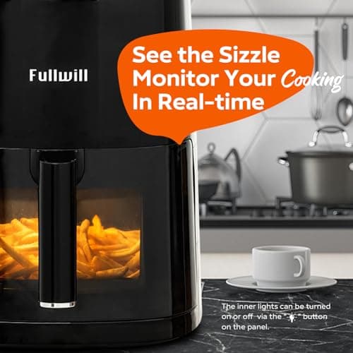Fullwill Air Fryer with Viewing Window 6QT,5-in-1 Multi-Function(Air Fry,Roast,Bake,Reheat,Dehydrate) plus 7 One-Touch Presets for Wings,Fries,Steak and More,85% Less Oil Cooking for Families