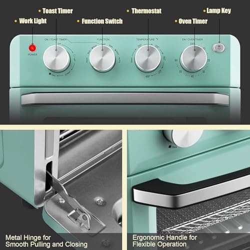 8 in 1 Air Fryer Toaster, 19QT/18L 360Convection Cooking Combo w/ 1-60 Min Timer, Countertop Oven w/ 250-475F Temp Control, Bake/Broil/Toast/Dehydrate/Reheat (Green)