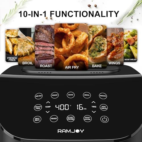 Air Fryer 6.8 Quarts, 10-in-1 Functions, Air Fry, Roast, Bake, Broil, Dehydrate, Large & Compact Air Fryers, Nonstick & Dishwasher-Safe Airfryer Basket, Stainless Steel Air Fryer, Easy to Use