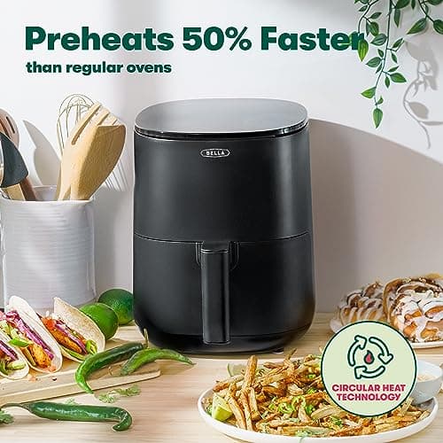 BELLA 3 Qt Touchscreen Air Fryer Oven and 5-in-1 Multicooker with Removable NonstickDishwasher Safe Crisping Tray and Basket, 1400 Watt Heating System, Matte Black