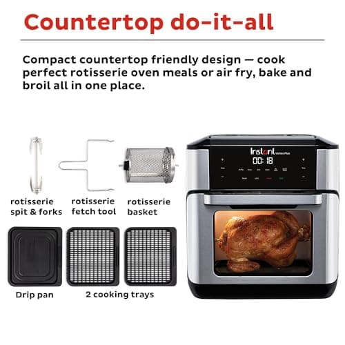 Instant 140-3000-01 Vortex Plus Quart 7-in-1 Multi-Use Air Fryer, 10QT, Silver,Black