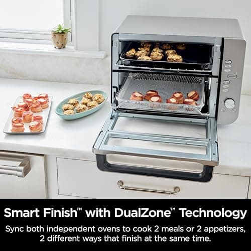 Ninja Air Fryer & Toaster Oven, Double Stack XL, Countertop Oven, 12-in-1 Fits 4.5lb Chicken, Pizza, Bagel, 6lbs of Wings, SmartFinish Cook 2 Different Meals at the Same Time, Stainless Steel, DCT601