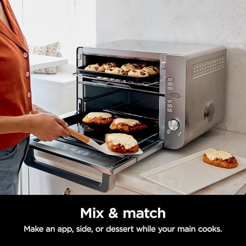 Ninja Air Fryer & Toaster Oven, Double Stack XL, Countertop Oven, 12-in-1 Fits 4.5lb Chicken, Pizza, Bagel, 6lbs of Wings, SmartFinish Cook 2 Different Meals at the Same Time, Stainless Steel, DCT601