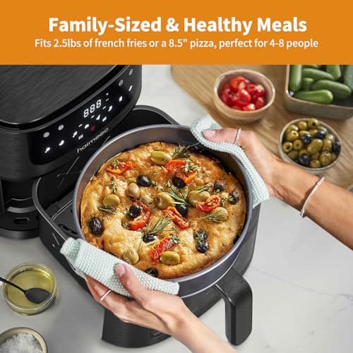 Air Fryer 8-in-1 with 6.3 Qt Capacity and Easy View Windows, Max 400F, 95% Less Oil, 100+ Recipes, Shake Reminder, Nonstick Basket for Roast, Bake, Dehydrate, Reheat, Broil-CT03