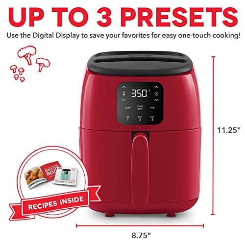 DASH Tasti-Crisp™ Electric Air Fryer Oven, 2.6 Qt., Red – Compact Air Fryer for Healthier Food in Minutes, Ideal for Small Spaces - Auto Shut Off, Digital, 1000-Watt