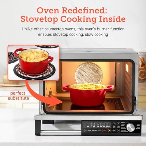 COSORI Ceramic Air Fryer Toaster Oven Combo, 11-in-1 Flat-Sealed Heating Elements for Easy Cleanup, Innovative Burner Function, 6 Accessories & Recipes, 26QT, Silver, Stainless Steel