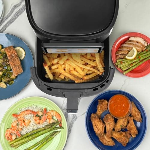 Kalorik Air Fryer VIVID TOUCH Series 7 Quart Capacity with High-Resolution Touchscreen 200 Cooking Presets in 12 Food Categories with View Window, 1500-Watts, Stainless Steel