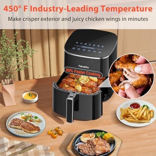 FABULETTA Air Fryer 11-in-1, 6QT Airfryer 450F Max Crisp, Nonstick Basket, Diswasher Safe, Shake Reminder for Roast, Bake, Dry, Reheat, Frozen, Broil, Proof-Black