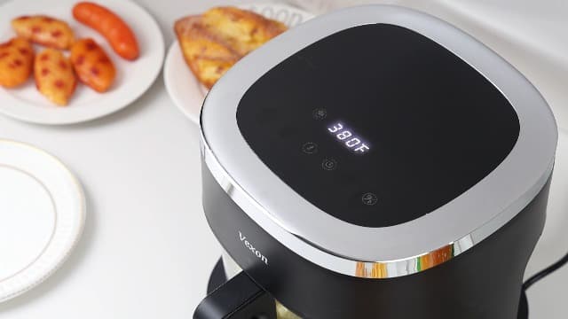 Vexon 6-IN-1 Glass Air Fryer,4.5QT Air Fryer with Viewing Glass Pot, Air Fry, Roast, Reheat, Dehydrate, Air Crisp Technology,Nonstick & Dishwasher Safe Basket,97% Less Oil,Features Digital Timer