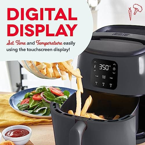 DASH Tasti-Crisp™ Electric Air Fryer Oven, 2.6 Qt., Grey – Compact Air Fryer for Healthier Food in Minutes, Ideal for Small Spaces - Auto Shut Off, Digital, 1000-Watt