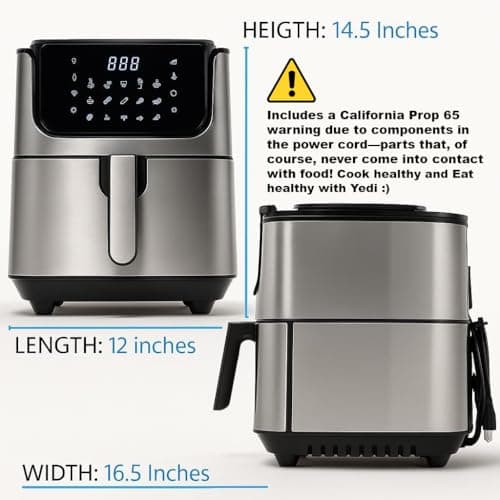 Yedi Evolution Air Fryer, 6.8 Quart, Stainless Steel, Ceramic Cooking Basket, with Deluxe Accessory Kit and Recipe Book