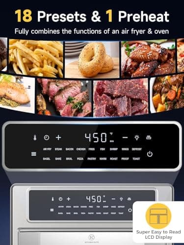 Air Fryer Toaster Oven Combo, 26.4 Qt Convection Oven Countertop, 18-in-1, Stainless Steel Large Airfryer, 4 Zone with Accessories, Digital Full Touch Screen, Easy to Clean