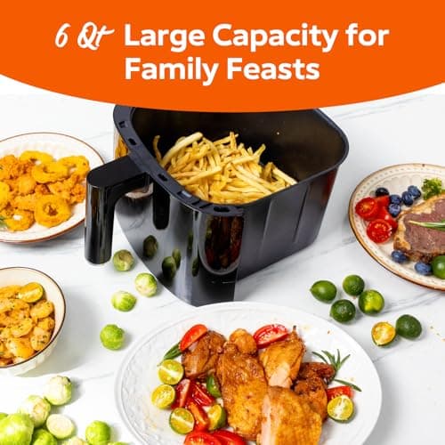 Fullwill Air Fryer with Viewing Window 6QT,5-in-1 Multi-Function(Air Fry,Roast,Bake,Reheat,Dehydrate) plus 7 One-Touch Presets for Wings,Fries,Steak and More,85% Less Oil Cooking for Families